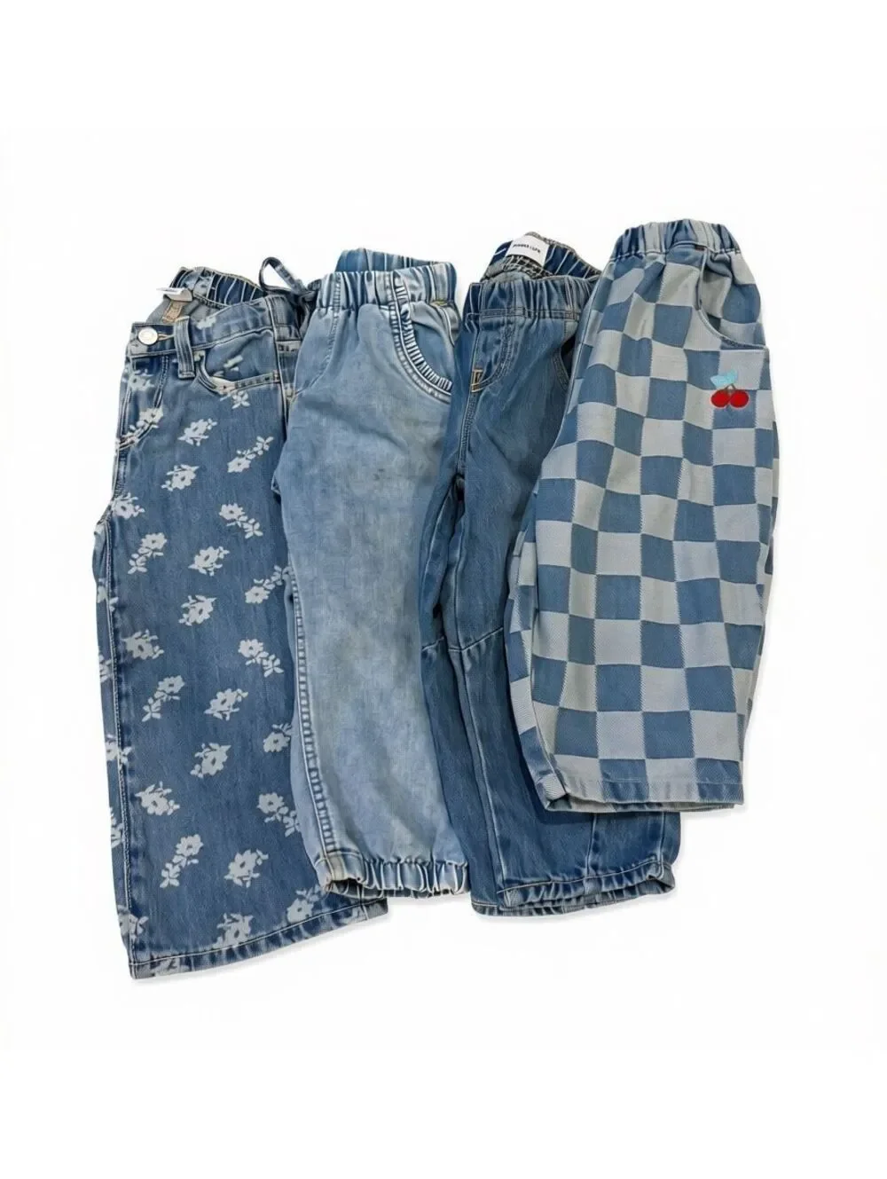 Set of Four Kids' Elastic Waist Denim Pants and Shorts